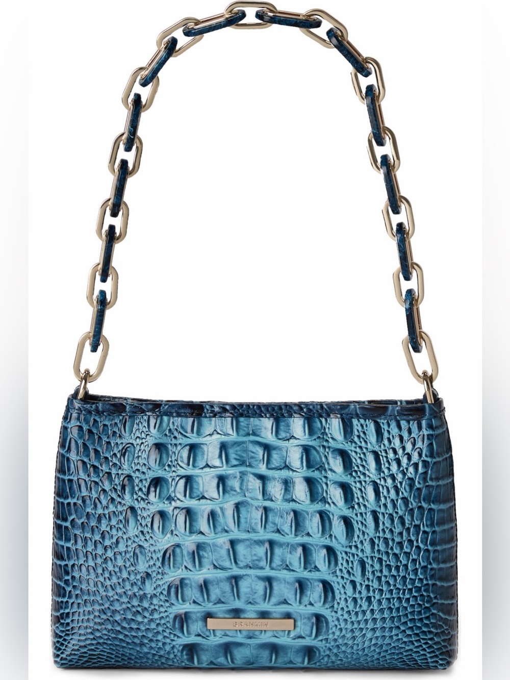 NWT✨RARE BRAHMIN ‘Retro Blue’💙 Mod Lorelei Croc-Embossed Gold Chain Shoulder Bag